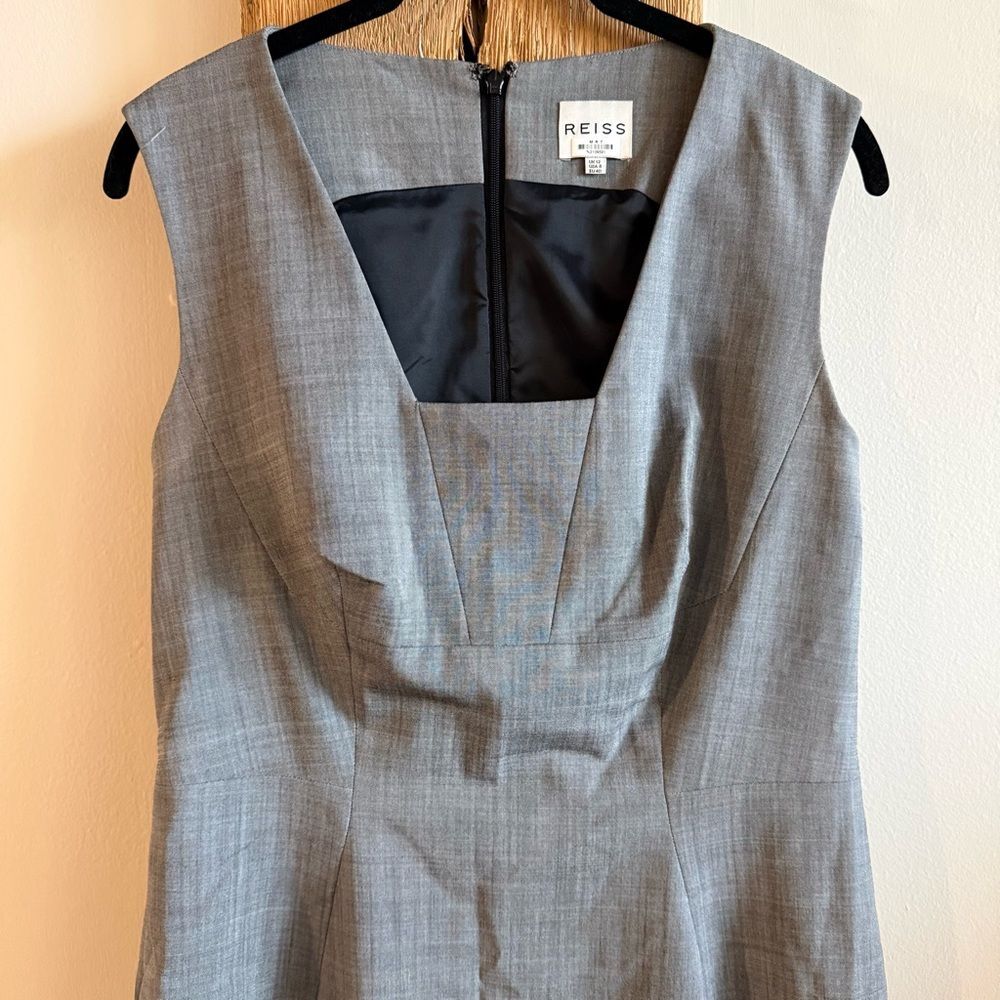 Reiss Cian Row Sheath Dress Gray Wool US 8 UK 12 - Picture 2 of 7